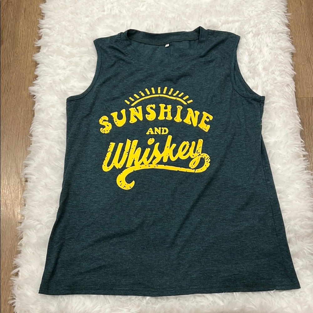 SHEIN Dark Teal Muscle Tee with Yellow Print